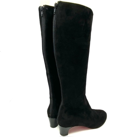 CHRISTIAN LOUBOUTIN TALL KNEE HIGH LOW HEELS RIDING BOOTS BLACK SUEDE SZ 6.5 - Picture 9 of 15